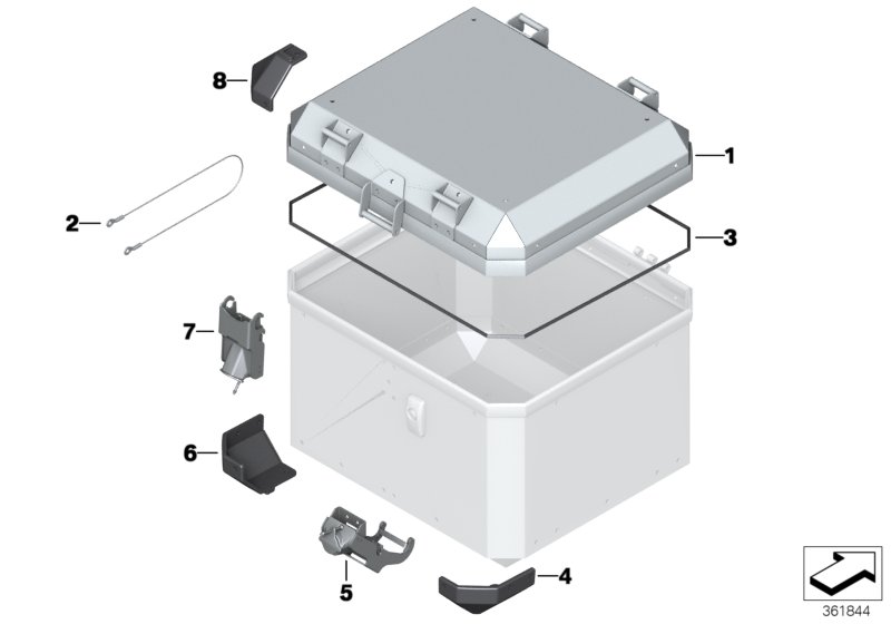 Детали алюминиевого топкейса для MOTO K72 F 800 GS 08 (0219,0229) 0 (схема запчастей)