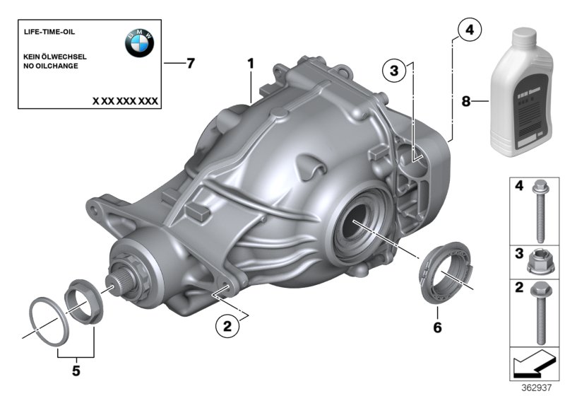 редуктор главной передачи для BMW G12 740Li B58 (схема запчастей)