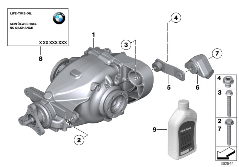 редуктор главной передачи для BMW E84 X1 16i N20 (схема запчастей)