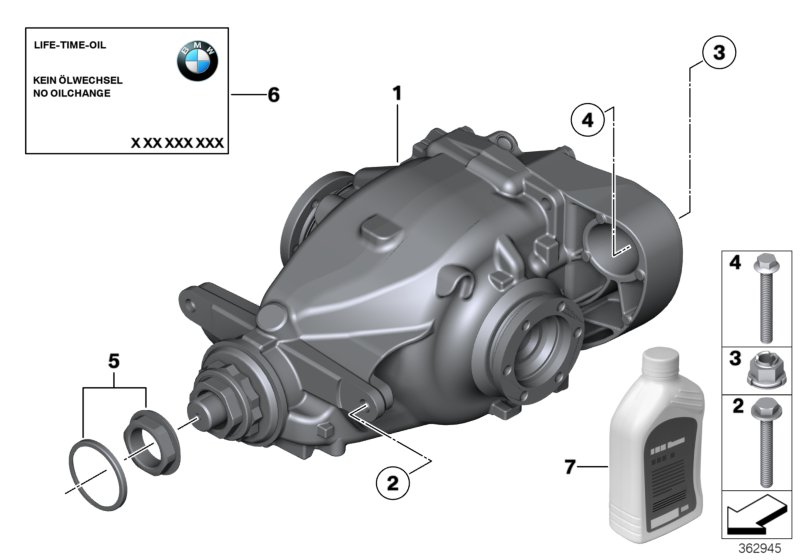 редуктор главной передачи для BMW E84 X1 25iX N52N (схема запчастей)