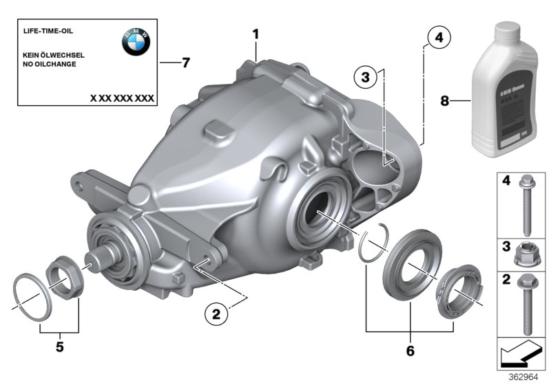 редуктор главной передачи для BMW F23 225d B47 (схема запчастей)