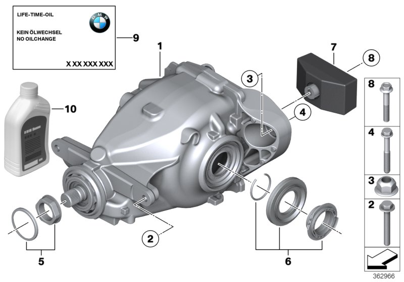 редуктор главной передачи для BMW F30 Hybrid 3 N55 (схема запчастей)