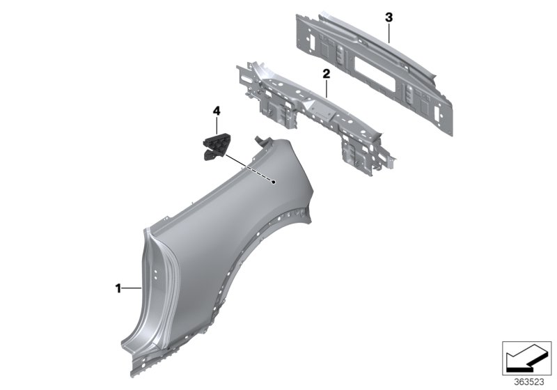 Крыло/облицовка задней части для MINI F57 Cooper S B46C (схема запчастей)