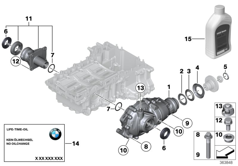 Редуктор перед.моста детали полн.привод для BMW F07N 530dX N57N (схема запчастей)
