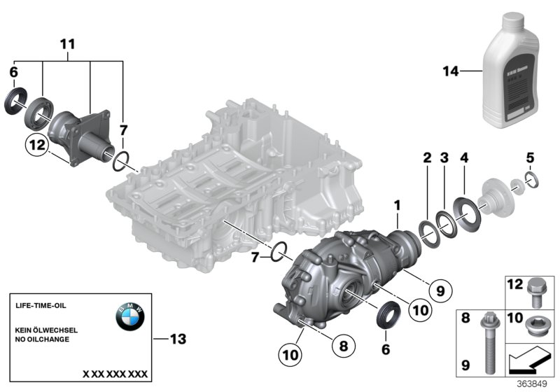 Редуктор перед.моста детали полн.привод для BMW F26 X4 35iX N55 (схема запчастей)