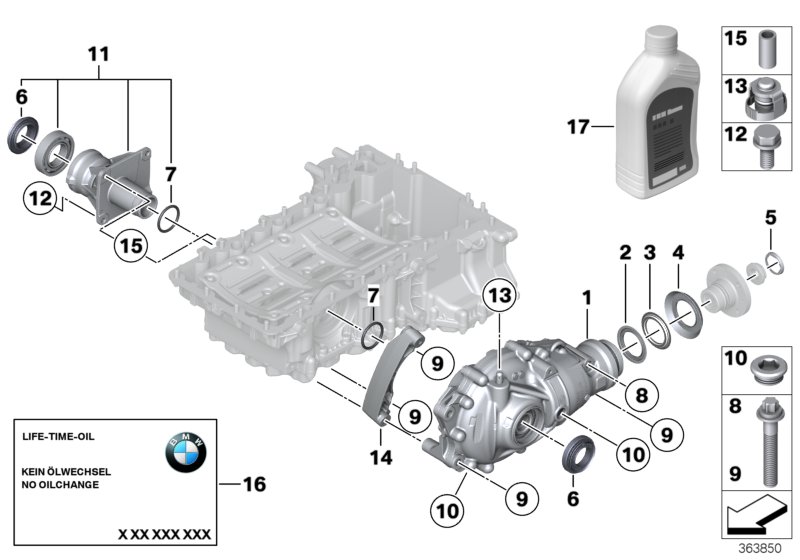 Редуктор перед.моста детали полн.привод для BMW F11N 525dX N47S1 (схема запчастей)