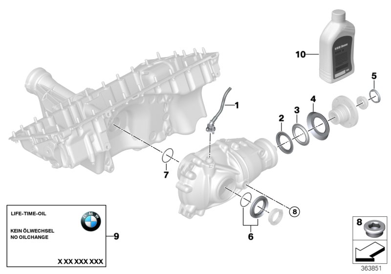 Детали главной передачи переднего моста для BMW F15 X5 40eX N20 (схема запчастей)