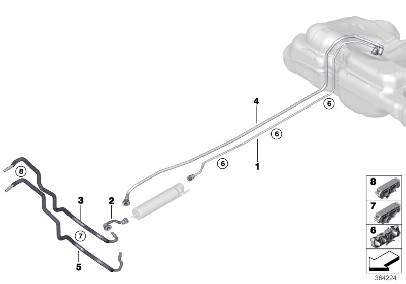 Топливопровод/ элементы крепления для BMW F56 Cooper D B37 (схема запчастей)