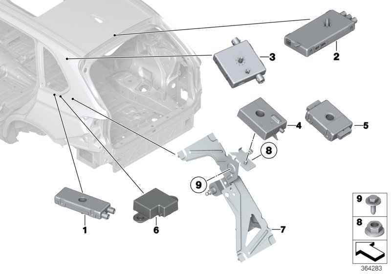 Детали разнесенной антенны для BMW F15 X5 35iX N55 (схема запчастей)