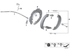 Стояночный тормоз/тормозные колодки для BMW E87N 120d N47 (схема запасных частей)