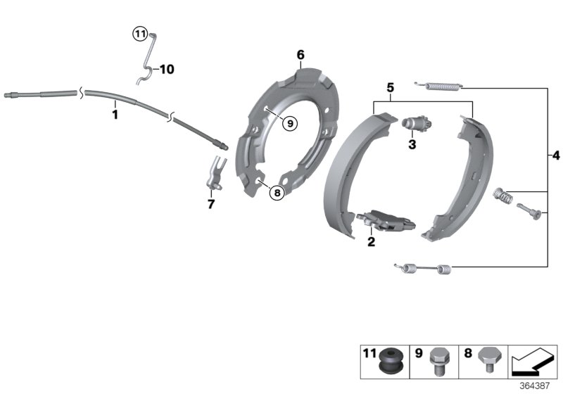 Стояночный тормоз/тормозные колодки для BMW E87N 116i 2.0 N43 (схема запчастей)
