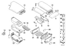 Ср.подлокотник/ящики для мелких вещей для BMW E60 530d M57N2 (схема запасных частей)