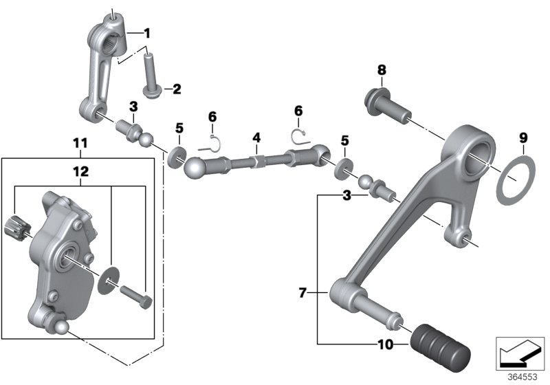 Внешние элементы механизма ПП для BMW K52 R 1250 RT 19 (0J61, 0J63) 0 (схема запчастей)