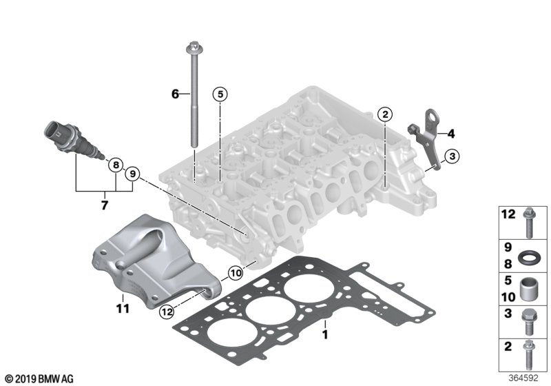 Головка блока цилиндров-доп.элементы для BMW F46N 216d B37 (схема запчастей)