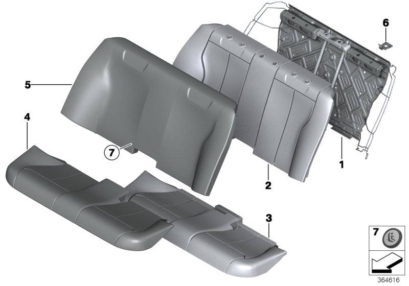 Набивка и обивка базового сиденья Зд для BMW F30N 316d B47 (схема запчастей)
