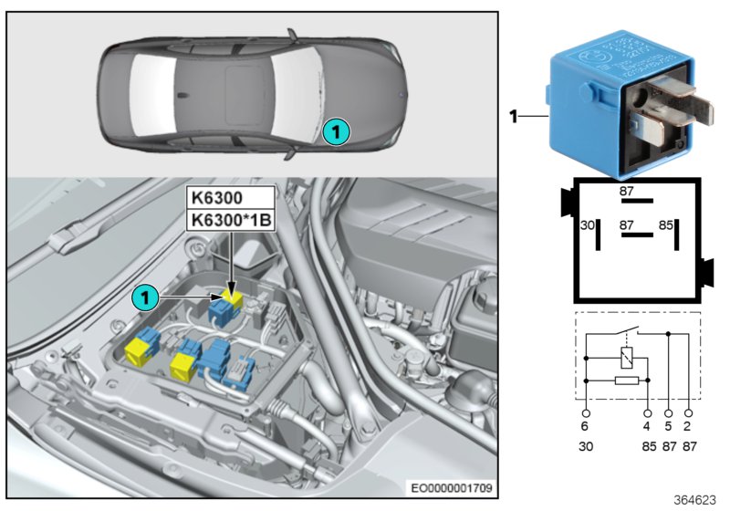 Реле разгрузки зажигания/впрыска K6300 для BMW F10 M5 S63N (схема запчастей)