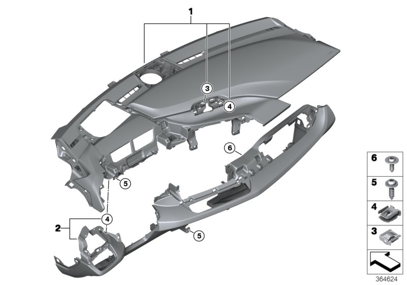 облицовка панели приборов для BMW I12 i8 B38 (схема запчастей)