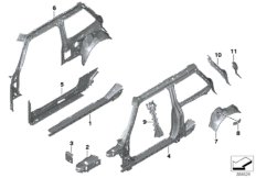 Детали бокового каркаса для BMW F56 Cooper S B48C (схема запасных частей)