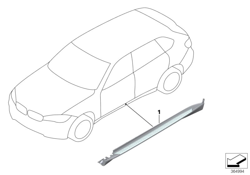 Дооснащение алюминиевым порогом для BMW F15 X5 50iX 4.4 N63N (схема запчастей)