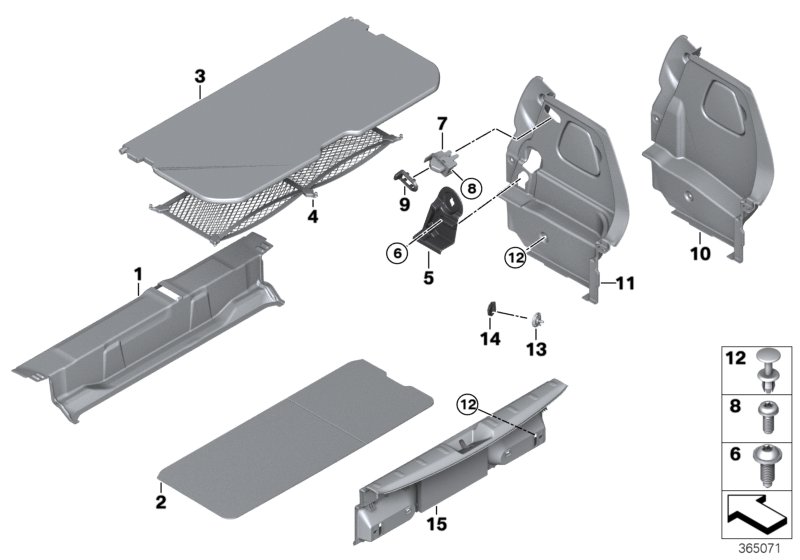 Обшивка багажного отделения для BMW F56 Cooper D B37 (схема запчастей)