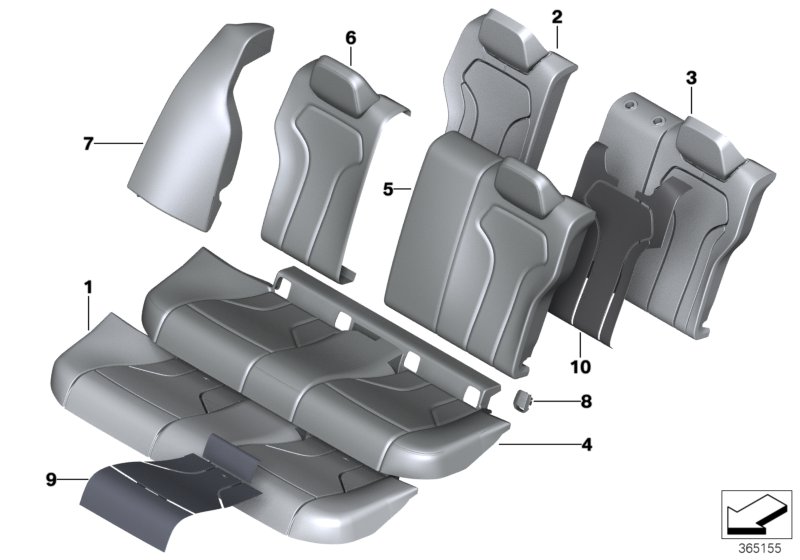 Набивка и обивка базового сиденья Зд для BMW F80N M3 S55 (схема запчастей)
