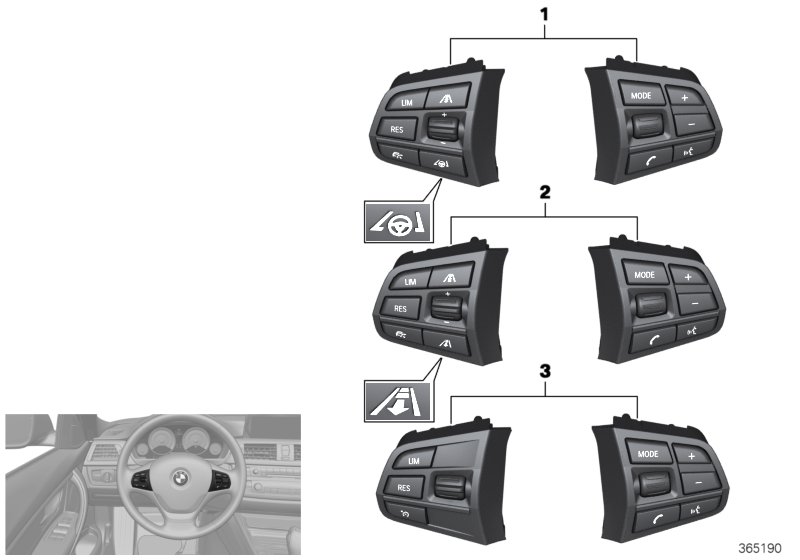 Выключатель на м/ф рулевом колесе Basis для BMW F10N 520i N20 (схема запчастей)