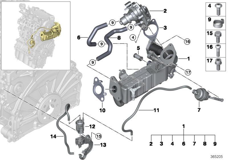 Система нейтрализации ОГ, охлаждение для BMW F56 Cooper D B37 (схема запчастей)