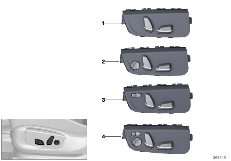 Кнопка регулировки сиденья пер.пас. для BMW F25 X3 35dX N57Z (схема запчастей)