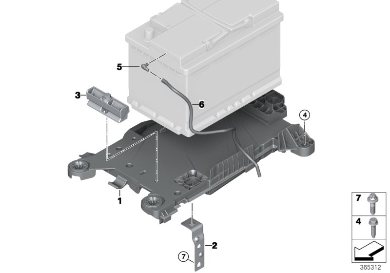 Крепление батареи и дополнит. элементы для MINI F55 Cooper B38C (схема запчастей)
