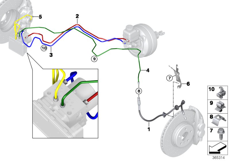 Трубопровод тормозного привода Пд для BMW I15 i8 B38X (схема запчастей)