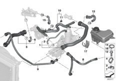 Шланги системы охлаждения для BMW E61 530d M57N2 (схема запасных частей)