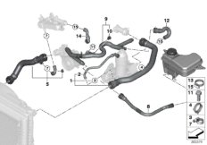 Шланги системы охлаждения для BMW E61N 525xd M57N2 (схема запасных частей)
