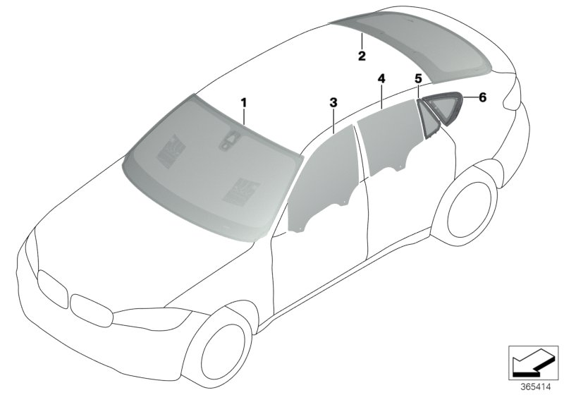 Остекление для BMW F86 X6 M S63R (схема запчастей)