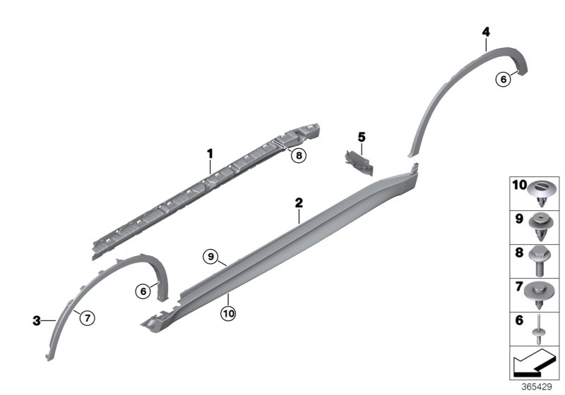 Накладка M порог / арка колеса для BMW F16 X6 35iX N55 (схема запчастей)