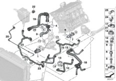 Шланги системы охлаждения для BMW E61N 520i N43 (схема запасных частей)