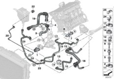 Шланги системы охлаждения для BMW E60N 520i N43 (схема запасных частей)