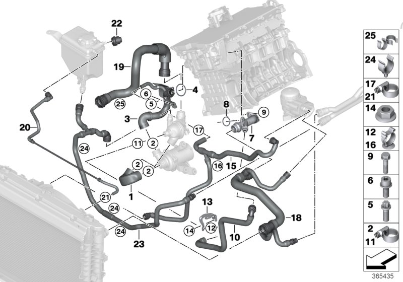 Шланги системы охлаждения для BMW E61N 520i N43 (схема запчастей)