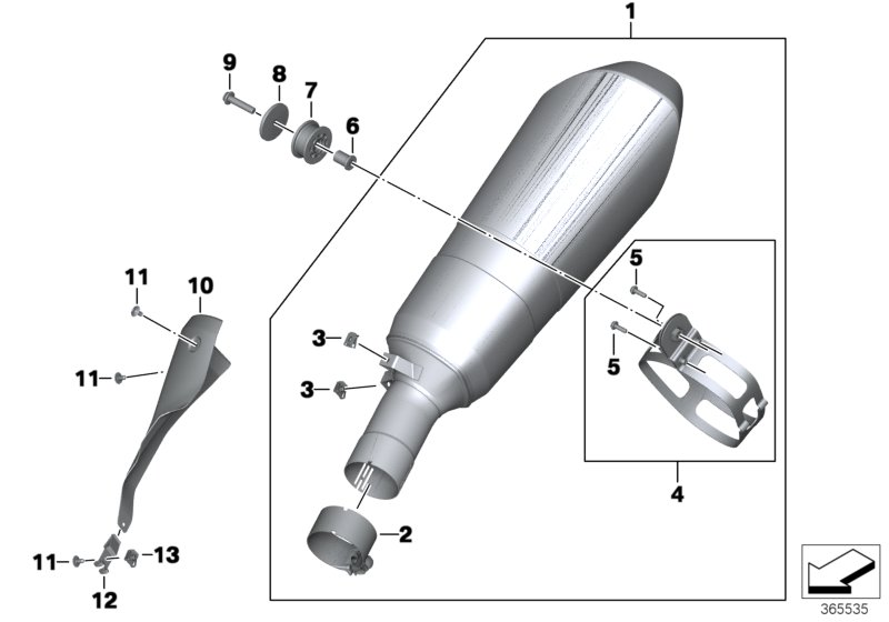 Основной глушитель для MOTO K54 R 1200 RS (0A05, 0A15) 0 (схема запчастей)