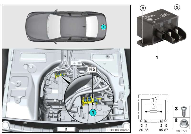 Реле электровентилятора двигателя K5 для BMW F12 M6 S63N (схема запчастей)