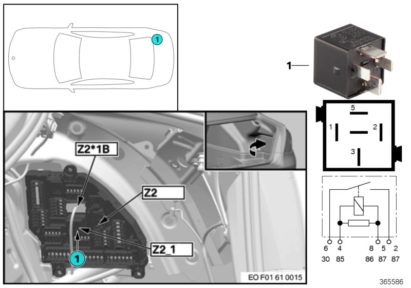 Реле контакта 30B Z2_1 для BMW F10 525d N47S1 (схема запчастей)