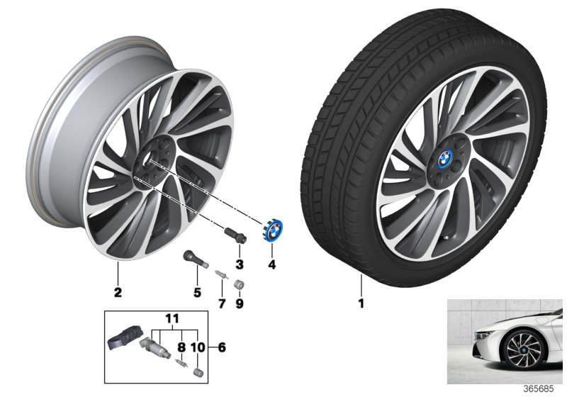 Л/с диск BMW i турбинный диз. 625-20'' для BMW I15 i8 B38X (схема запчастей)