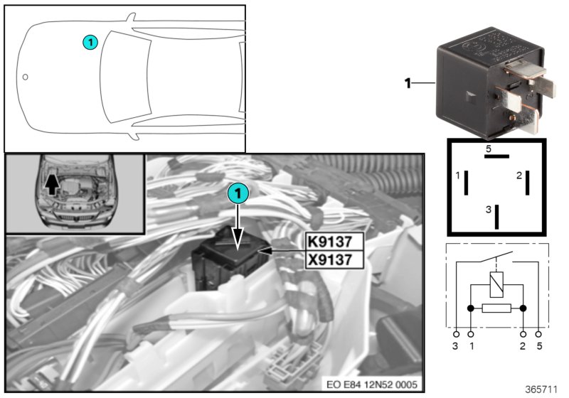 Реле электровентилятора K9137 для BMW E84 X1 28iX N52N (схема запчастей)