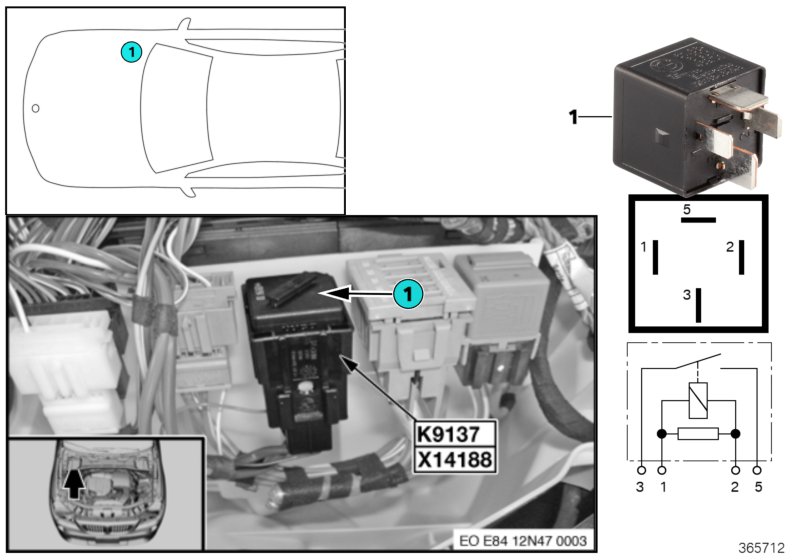 Реле электровентилятора K9137 для BMW E84 X1 28iX N20 (схема запчастей)