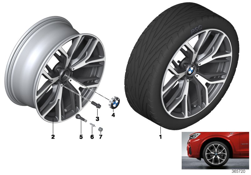 BMW колесо с л/с диском Y-обр.спица 542 для BMW F25 X3 20dX N47N (схема запчастей)