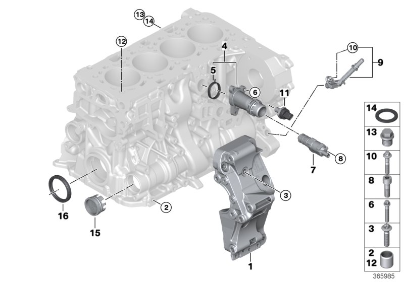 Блок цилиндров/дополнительные элементы для BMW F26 X4 20dX B47 (схема запчастей)