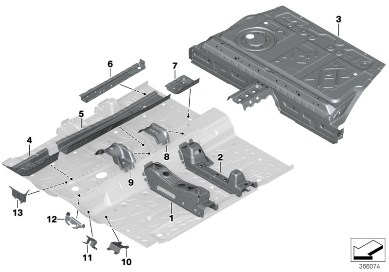 Перегородка баг.отделение/детали днища для BMW F48 X1 16d B37B (схема запчастей)