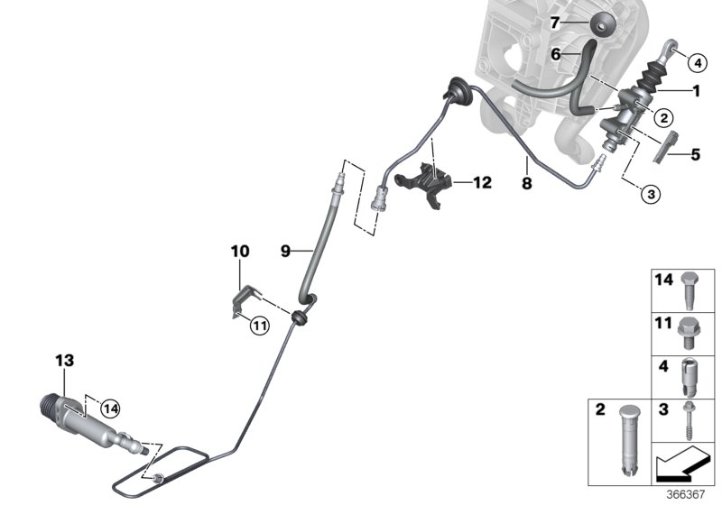 Привод управления сцеплением для BMW F48N X1 20d B47 (схема запчастей)
