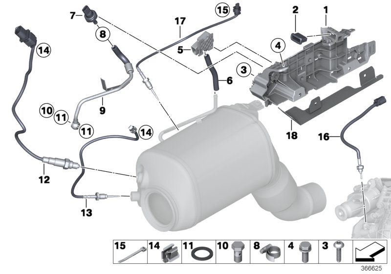 Датчики саж. фильтра/дополн.элементы для BMW F07 530d N57N (схема запчастей)