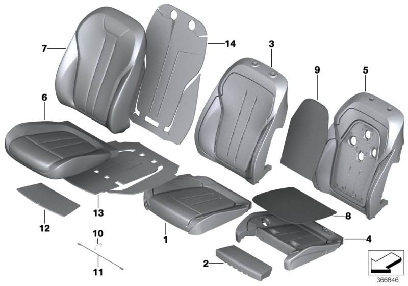Набивка и обивка передн.сиденья для BMW F16 X6 M50dX N57X (схема запчастей)