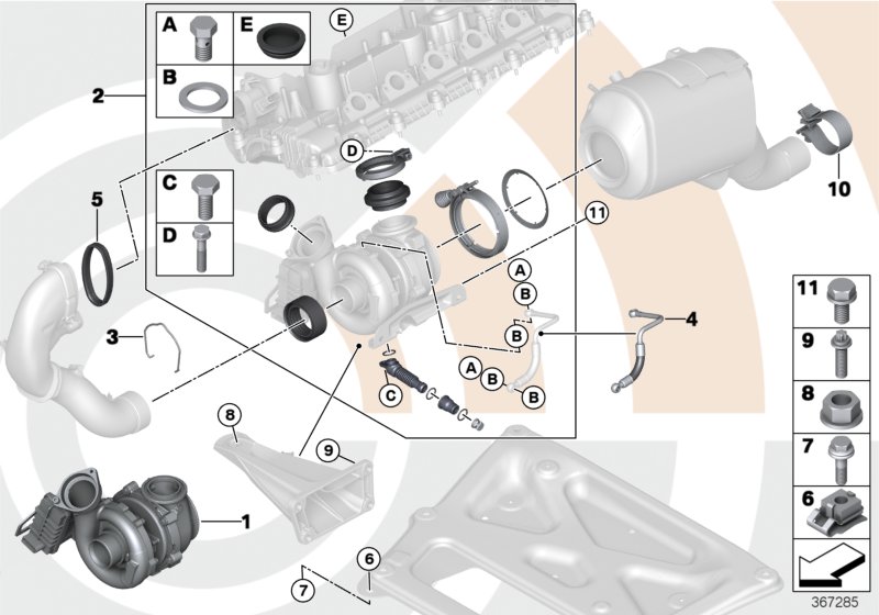 Turbo compressore - Ricambi Usati для BMW E46 318d M47N (схема запчастей)